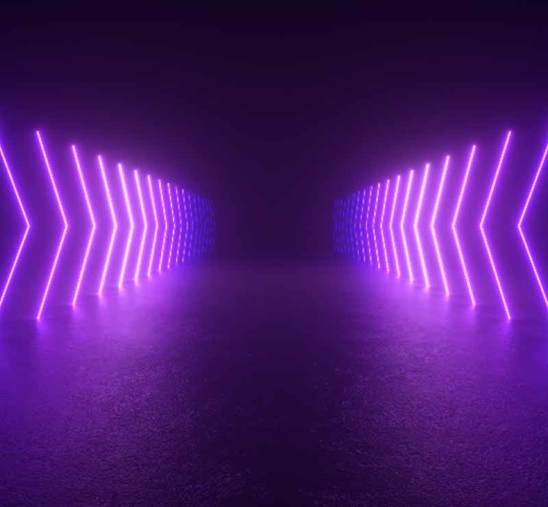 Neon purple arrows guiding one to the centre of image.